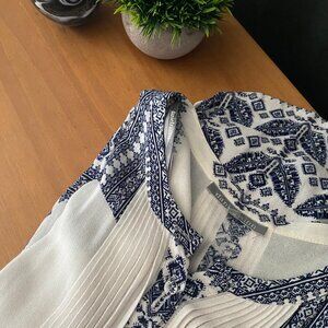 Daniel Rainn White and Navy Boho Blouse — Soft Earth Edit (XS)